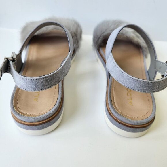 Aldo Gray Faux Fur Platform Sandals Suede Summer Casual Party Glam Pretty Cute - Picture 4 of 10